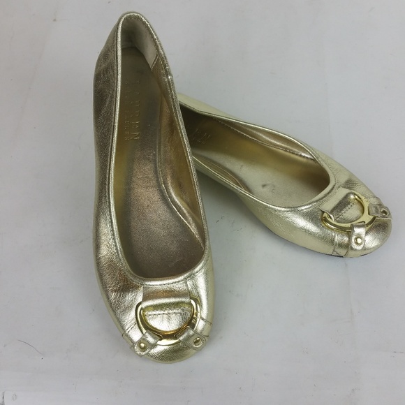 Lauren Ralph Lauren Shoes | Ralph Lauren Abigale Gold Leather Ballet Flats 5.5 | Color: Gold | Size: 5.5 | Ponnalar's Closet